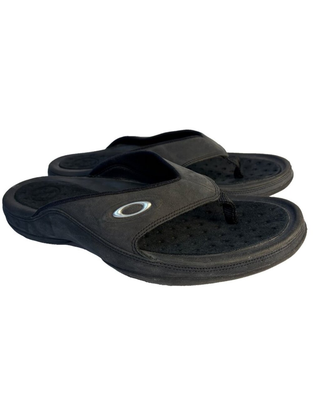 Men's Oakley Flip Flops Black Leather Size 10 Sandals Sport Slides 96548